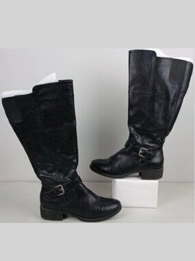 Crofts and Barrow Kohl's Womens 9.5M Black Knee High Buckle Round Toe Zip Boots